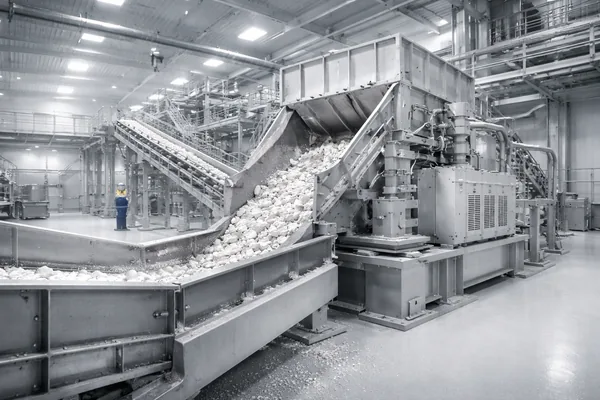 Stone crusher reducing raw quartz ore